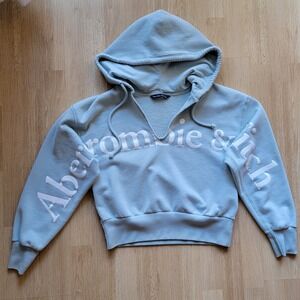 Abercrombie Fitch Light Mint Crop Hoodie Sweatshirt Womens Small Logo Graphic